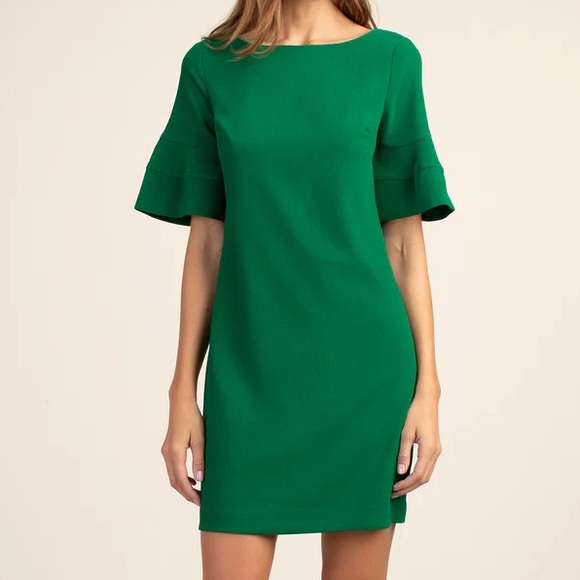 Trina Turk Dresses & Skirts - Trina Turk Classic Sojourn Bell Sleeve Dress in Green, Gold Zipper, Size 0 NWOT